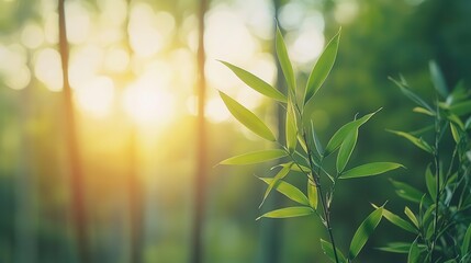 Sunlit bamboo forest, with subtle humidity in the air caused by transpiration