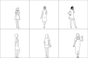 vector sketch, illustration, silhouette, design, decoration, painting, collection of women, models, executives, young entrepreneurs 