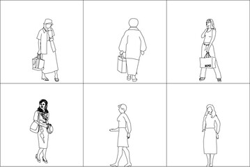 vector sketch, illustration, silhouette, design, decoration, painting, collection of women, models, executives, young entrepreneurs