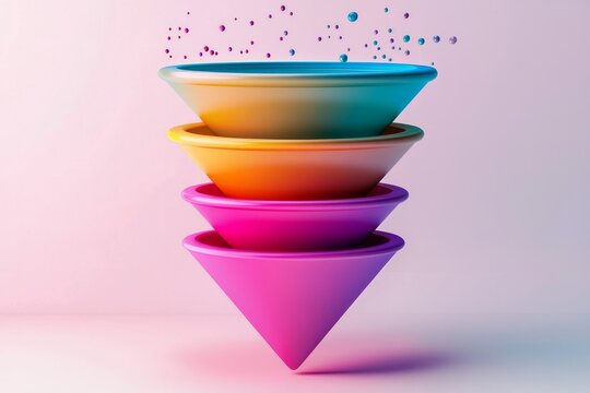A beautiful sales funnel with three levels white background 