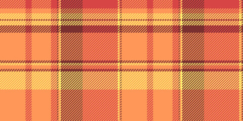 Nyc plaid textile texture, close-up seamless pattern vector. Geometric fabric tartan background check in red and orange colors.