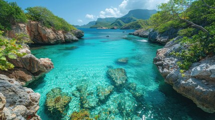Serene Turquoise Lagoon Surrounded by Lush Greenery