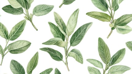 Naklejka premium Delicate Sage Watercolor Pattern - Botanical Illustration