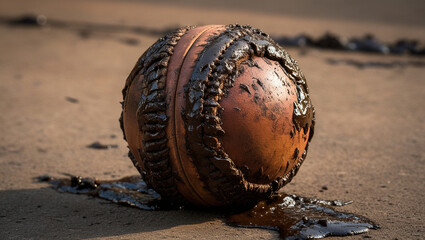 a dirty soccer ball covered in mud