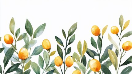 Watercolor Floral Design with Yellow Fruits and Leaves