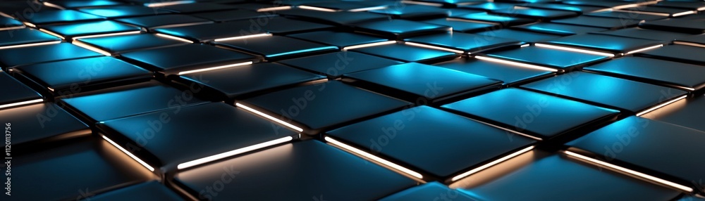 Poster futuristic tech grids, intersecting blue and white glowing lines