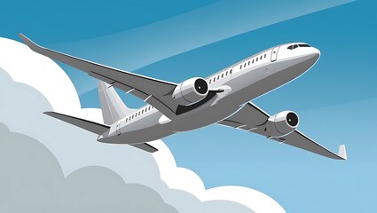 Airplane Soaring Above Fluffy Clouds In A Blue Sky