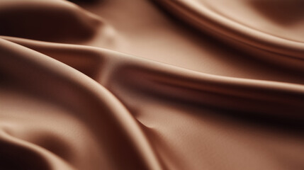 Fototapeta premium Luxurious brown satin fabric draping elegantly with soft waves and rich texture in warm lighting