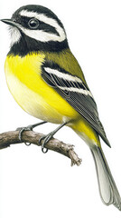 Naklejka premium Brightly colored bird perched on a branch in vivid detail showcasing a yellow and black plumage