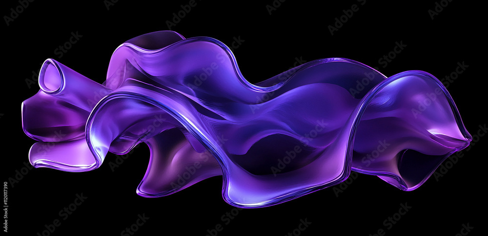 Poster fluid purple abstract sculpture featuring smooth waves and curves illuminated against a black backgr