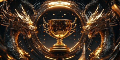 Fototapeta premium A golden trophy golden dragons