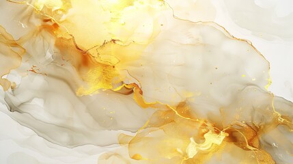 Gold alcohol ink wash texture on clean paper background