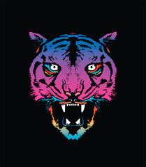 Evil tiger head. Original vector illustration in vintage style. T-shirt design.