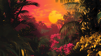 Blooming tropical paradise a vibrant oasis for monthly events generative ai. Edenic. Illustration