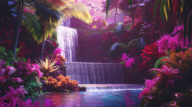 Blooming tropical paradise a vibrant oasis for monthly events generative ai. Edenic. Illustration
