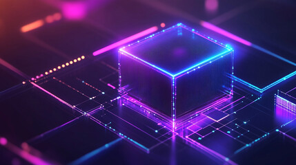 Abstract 3d background. Neon cubes background. Scene for advertising, technology, showcase, banner, game