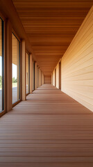 Obraz premium Modern wooden corridor with natural light.