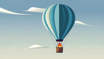 Fototapeta premium Blue Striped Hot Air Balloon Ascending Through Sky