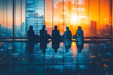 Corporate Silhouettes Evening Meeting City Growth