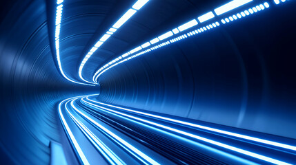Futuristic tunnel with glowing blue lights.