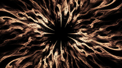 Abstract Bitcoin fractals radiating from a blank black hole in space Photography copyspace glossy effect
