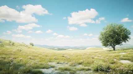 Obraz premium Peaceful Scenic View of Clear Sky Over Lush Green Landscape