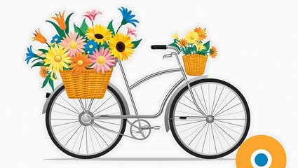 Fototapeta premium Bicycle With Colorful Flowers In Baskets