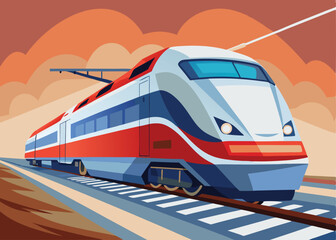 Fototapeta premium high-speed-realistic-modern-train-locomotive-on-ra.eps