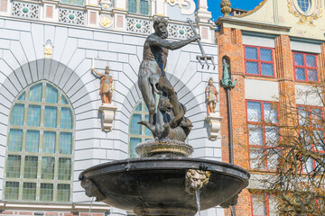 Neptune's Fountain. a historical fountain in Gdansk, Poland. a mannerist-rococo masterpiece. © bykot