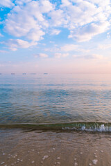 Sunset over the sea. Beautiful seascape. Evening twilight. Natural background.