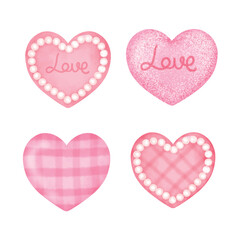 Set of Hand-Drawn Pink Heart Illustration for greeting card , Valentine's day card .