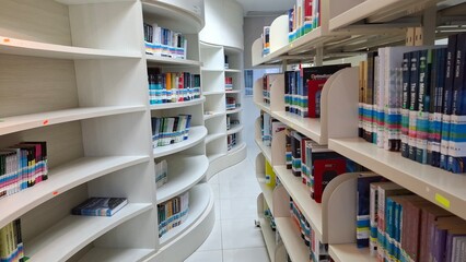 library shelves with books