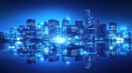 Abstract City Lights in Blue Bokeh Background for Creative Projects