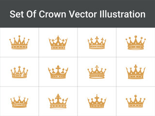 Golden Crowns Regal Symbols, Monarchy, Royalty, Majesty. Simple Crowns Set Vector Illustration