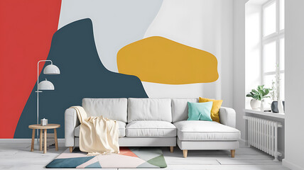 interior design mockup White cushions and cream color blanket on white sofa against of window Scandinavian style interior design of modern living room soft pastel colors Created with generative AI Bo
