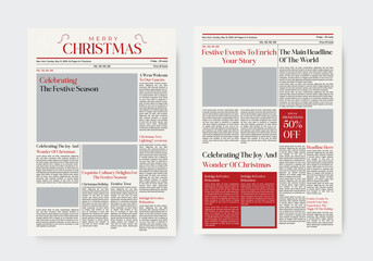 christmas newspaper design template. festival holiday events newsletter design.