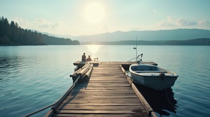 Fototapeta premium Peaceful Fishing Dock on Calm Lake