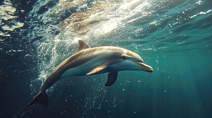 Fototapeta premium A Dolphin Swims Gracefully Through Ocean Water