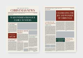 christmas newspaper design template. festival holiday events newsletter design.