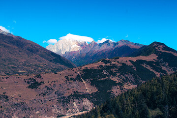 Drone aerial photography flying Landscape of Changping Valley, Siguniang National Park in western Sichuan of China.