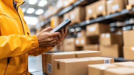 Logistics Specialist Using Tablet in Warehouse 