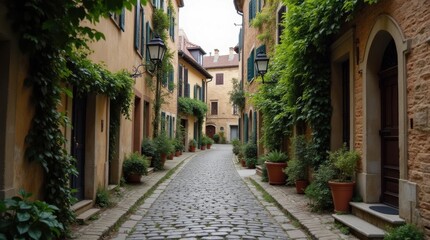 Fototapeta premium Cobblestone Alley in Historic European Village