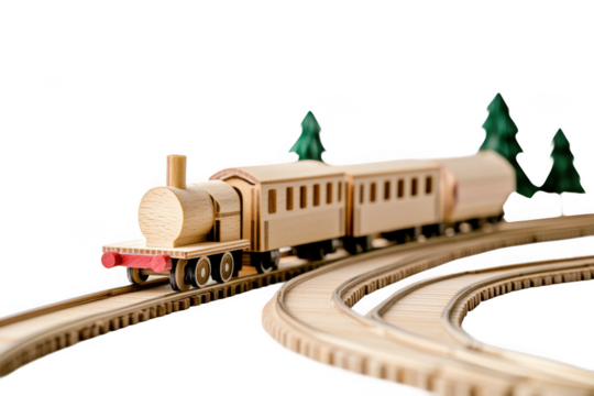 Classic wooden toy train set on a white backgroundnd. Prof