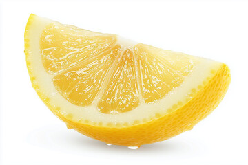 vibrant lemon wedge with juicy segments, showcasing fresh droplets and bright yellow color, perfect for culinary or beverage themes