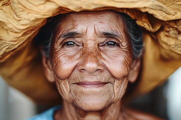 Proud Brazilian woman at seventy, showcasing wisdom and experience through a closeup portrait with natural lighting