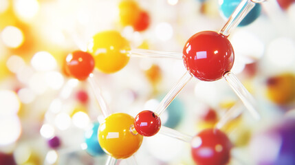 Vibrant Molecular Structure: A captivating close-up of a colorful molecular model, showcasing the intricate connections and vibrant energy of scientific discovery.