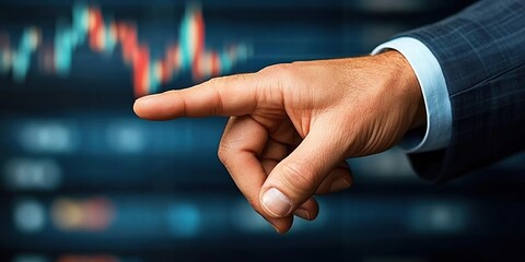 Senior executive demonstrates bullish market trend on digital candlestick chart during active trading session