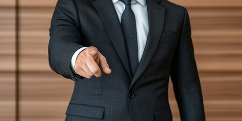 Confident business leader showcasing growth strategy in modern office setting, pointing towards high performance on dynamic area chart