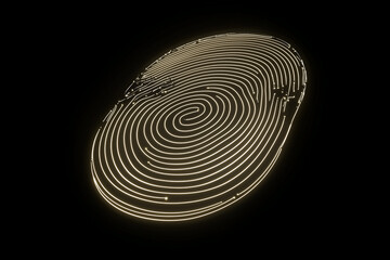 glowing fingerprint icon on dark background, symbolizing identity and security. This isolated image highlights intricate details of fingerprint design