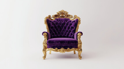 Luxurious baroque style throne chair in purple velvet and gold accents